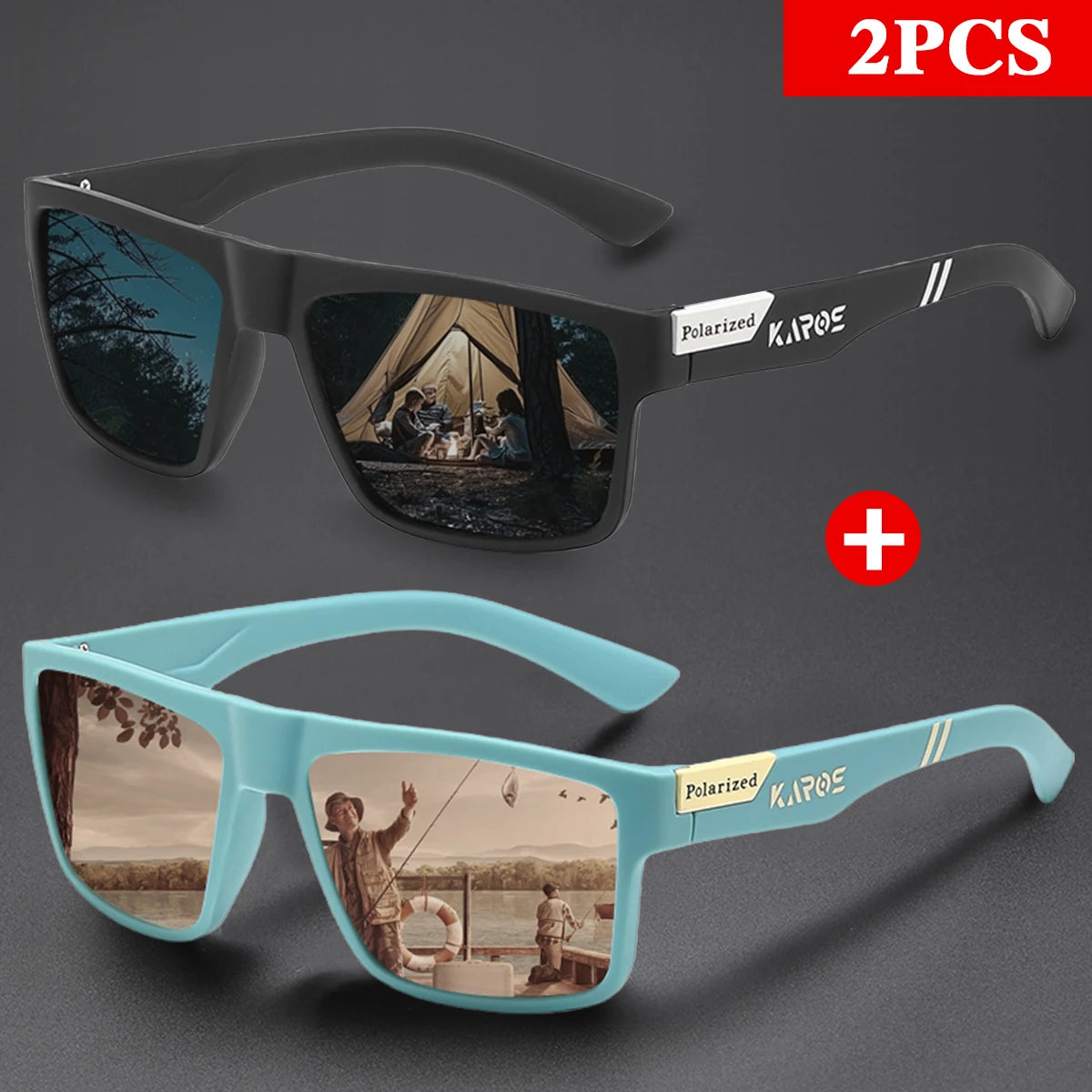 KAROS 2Pcs Polarized Sport Glasses Set for Men & Women UV400 Protection Eyewear for Fishing Cycling Driving Travel & Hiking YZ23