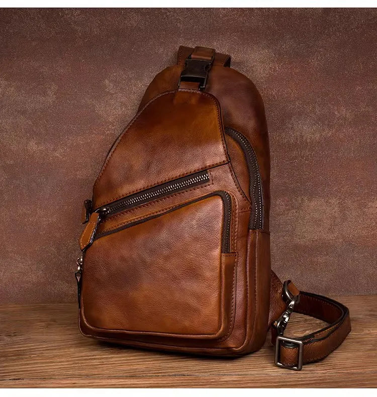 Large-Capacity Leather Chest Bag for Men | Casual Shoulder Bag