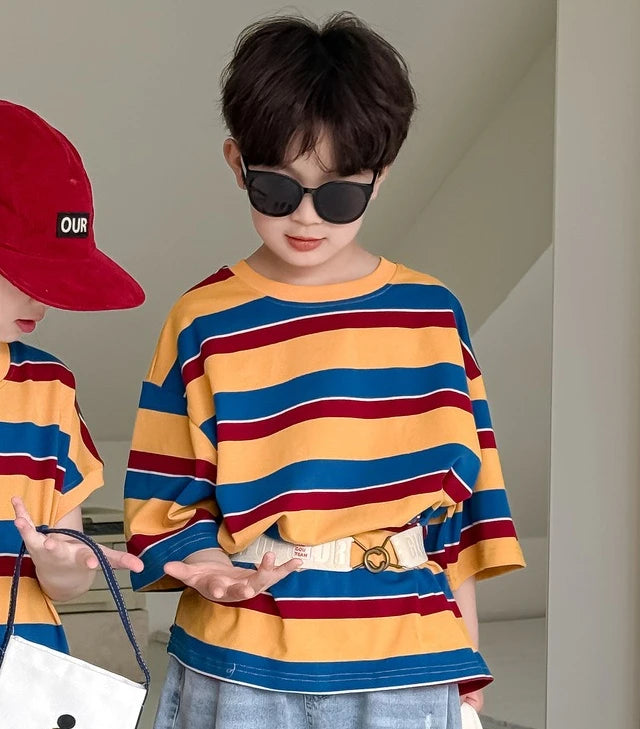 Children's Wide Striped Short-Sleeve T-Shirt for Summer Fun