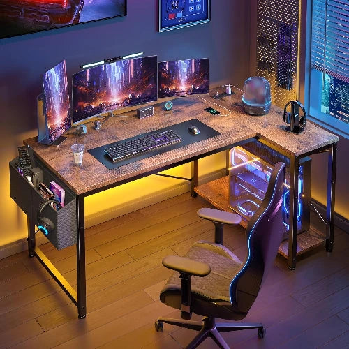 40 Inch L Shaped Gaming Desk with Storage | Corner Computer Table