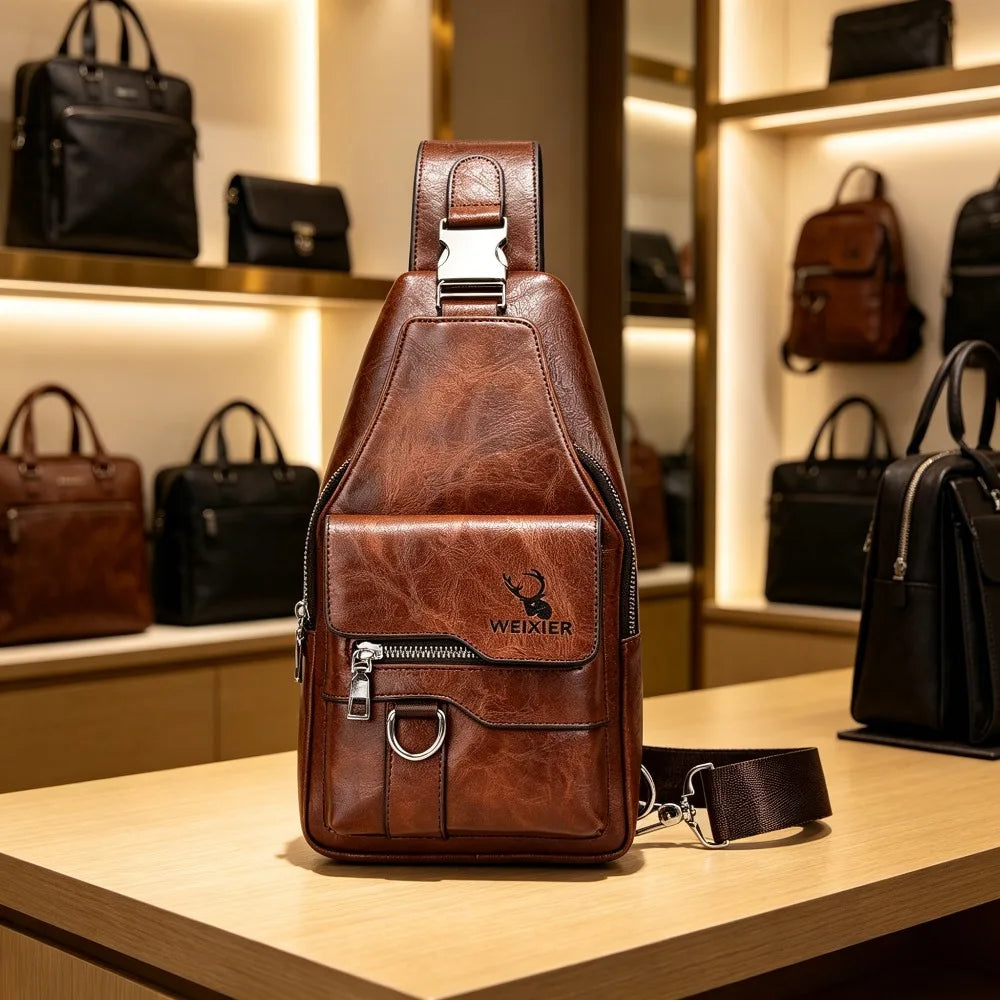 Men's PU Leather Sling Bag - Stylish Crossbody Chest Backpack