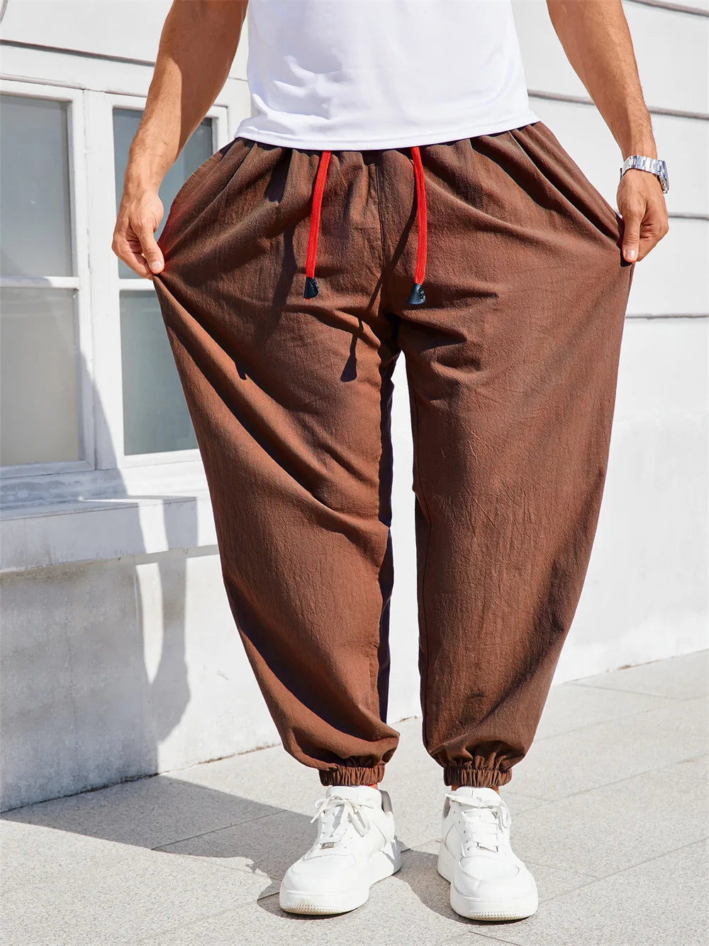 Men's Loose Fit Harem Pants | Cozy Cotton-Linen Lounge Joggers