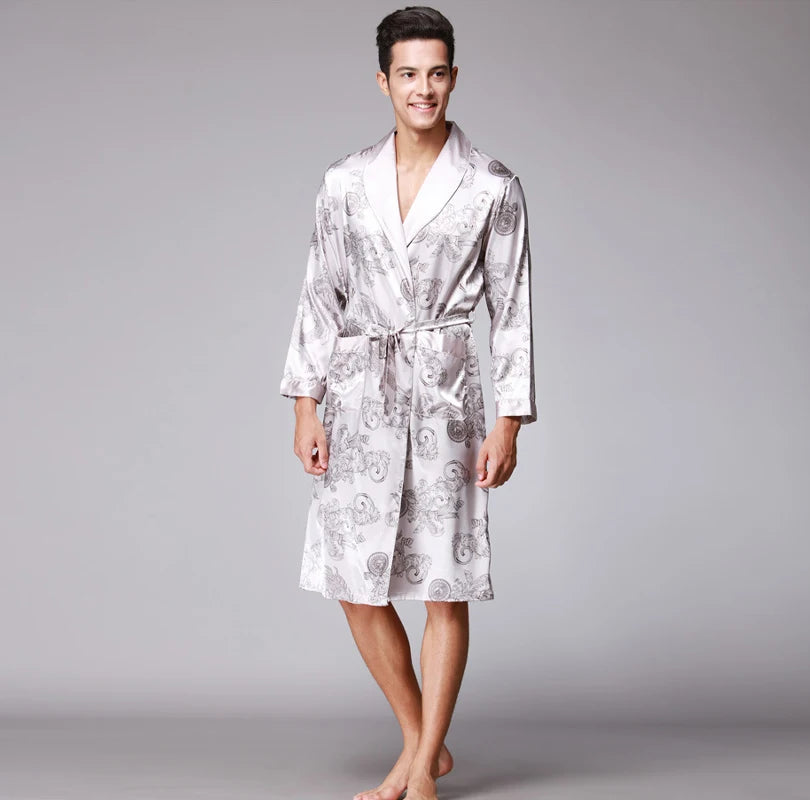 Traditional Japanese KIMONO Fashion YUKATA Oriental Gold Dragons Pattern Bathrobe Summer Men Ice Silk Robes Pajamas  Sleepwear