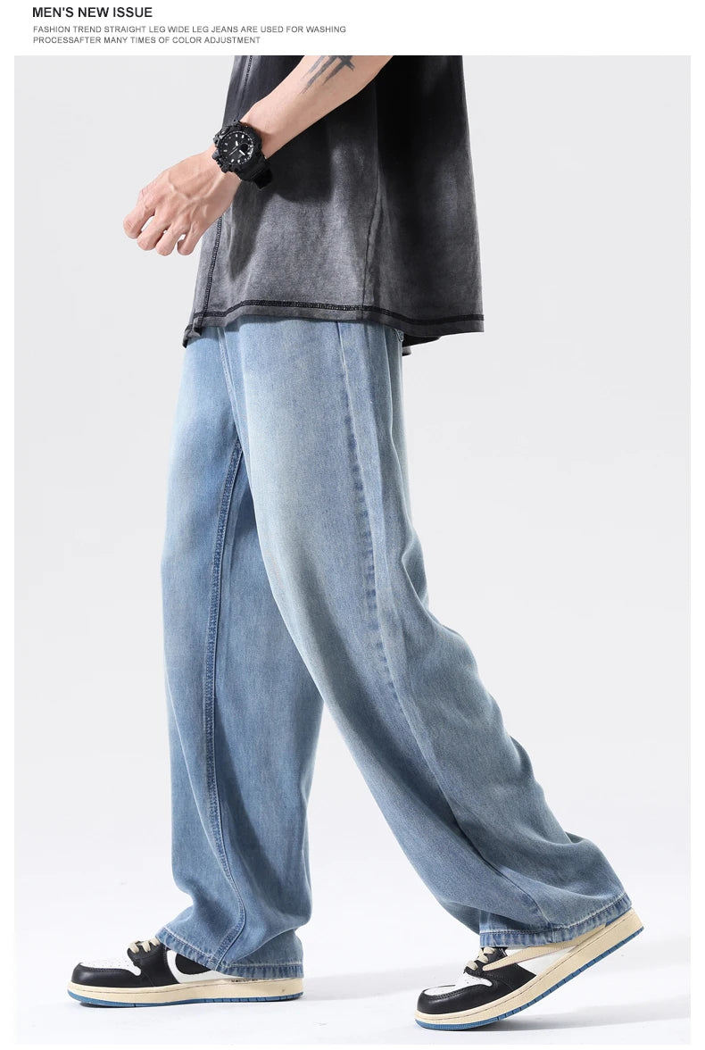 Men's Wide Leg Jeans | Breathable Loose Straight Leg Denim Pants