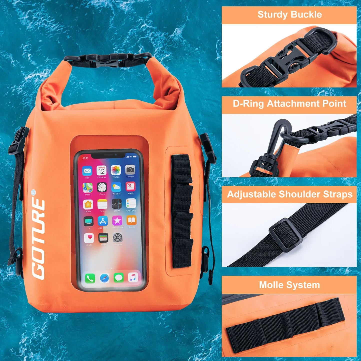 5L Waterproof Dry Bag with Clear Phone Window for Outdoor Fun