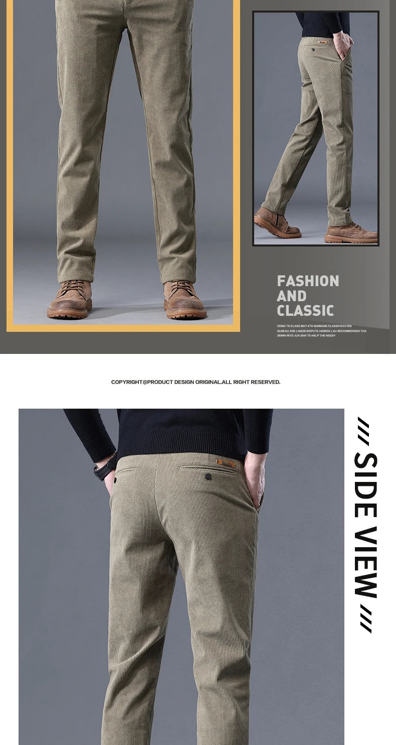Men's Thick Fleece Corduroy Pants | Winter Warm Business Casual Trousers