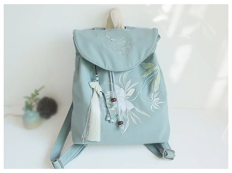 Mochila de 15 pulgadas estilo retro chino | Mochila bordada hecha a mano