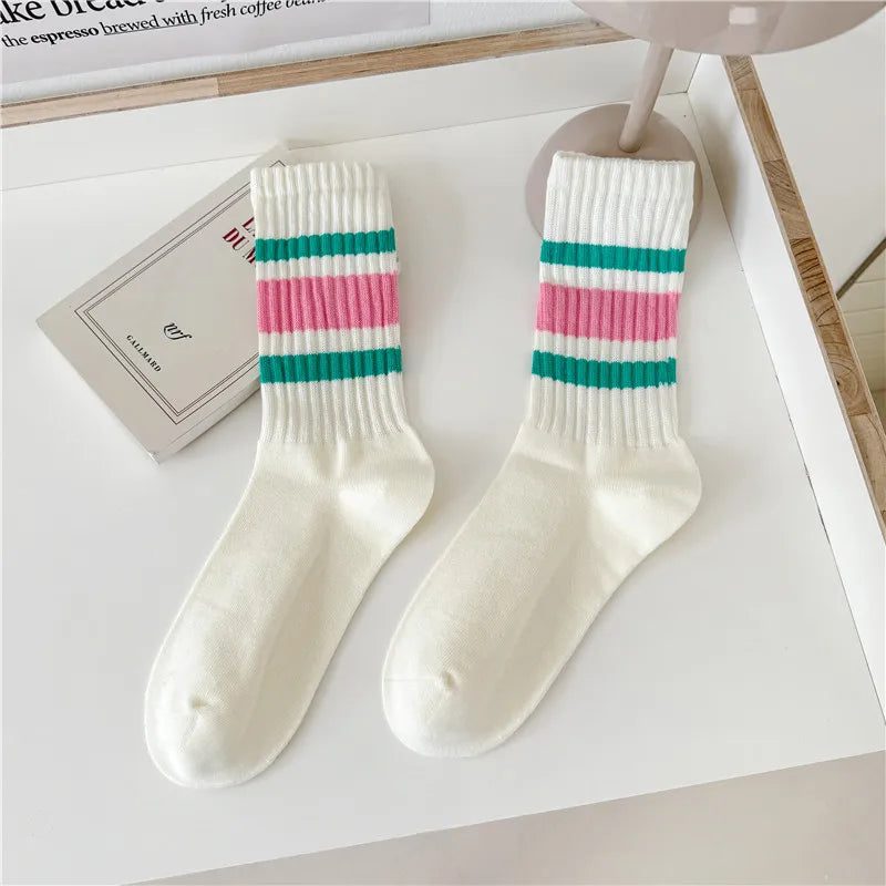 Vintage Striped Medium Tube Socks | Unisex Terry Sports Socks