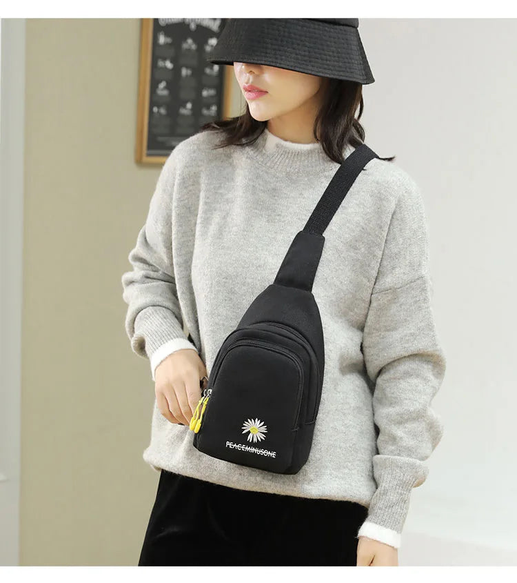 Chic Embroidered Canvas Chest Bags for Women | Versatile Crossbody Style