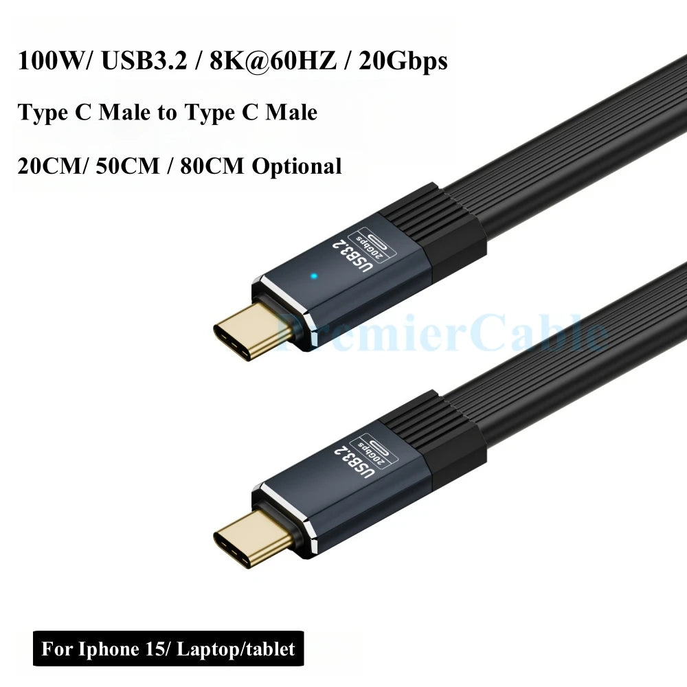 USB 3.2 Type C Male to Male Cable | Fast Charge & Data Transfer