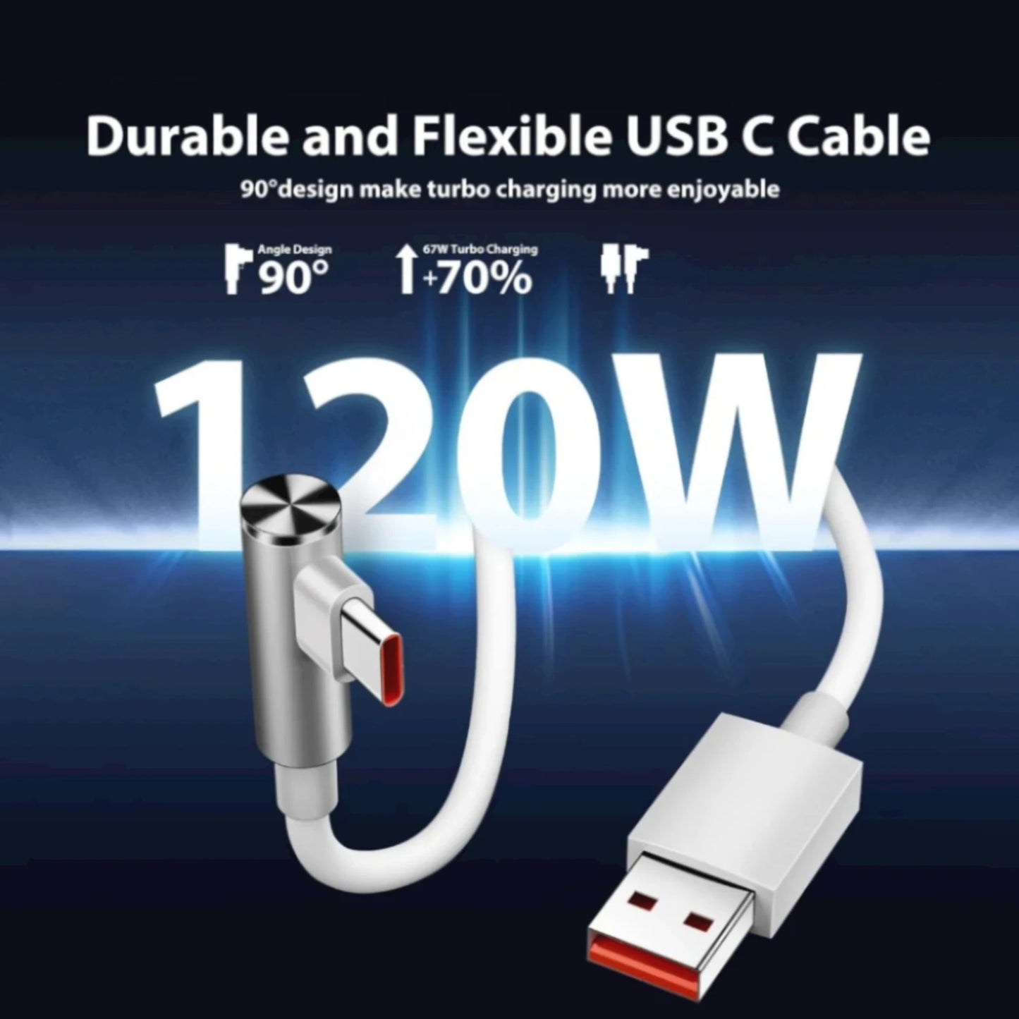 Type C Fast Charge Cable | 90 Degree Elbow Design for Quick Charging