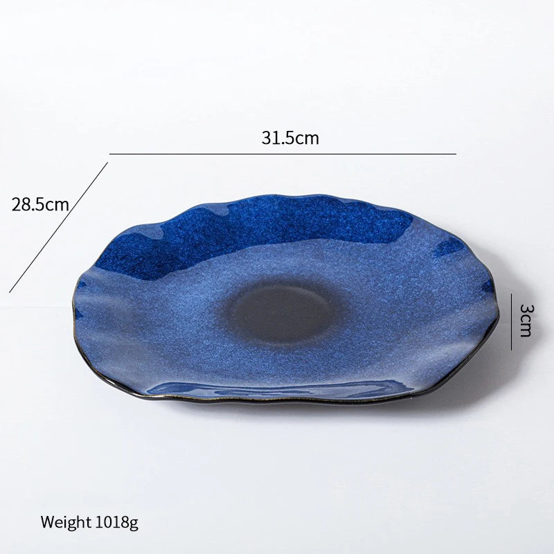 Cat Eye Blue Ceramic Dish | Unique Irregular Pottery Plate