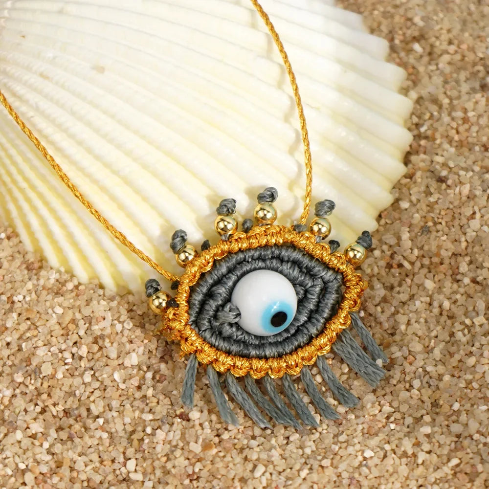 Bohemian Vintage Copper Beads Devil Eyes Pendant Necklace
