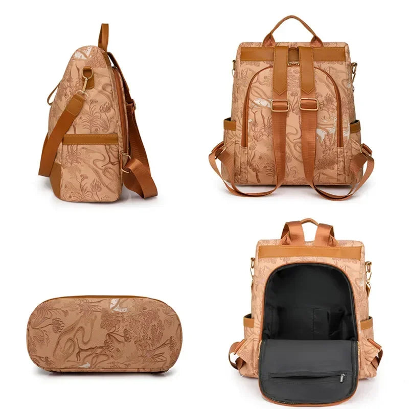 Stylish Color Blocking PU Leather Backpack | Anti-Theft Travel Bag