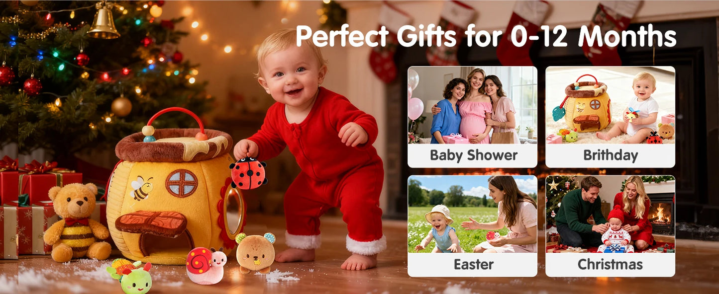 Plush Baby Beehive Toy with Stuffed Farm Animals | Sensory Fun