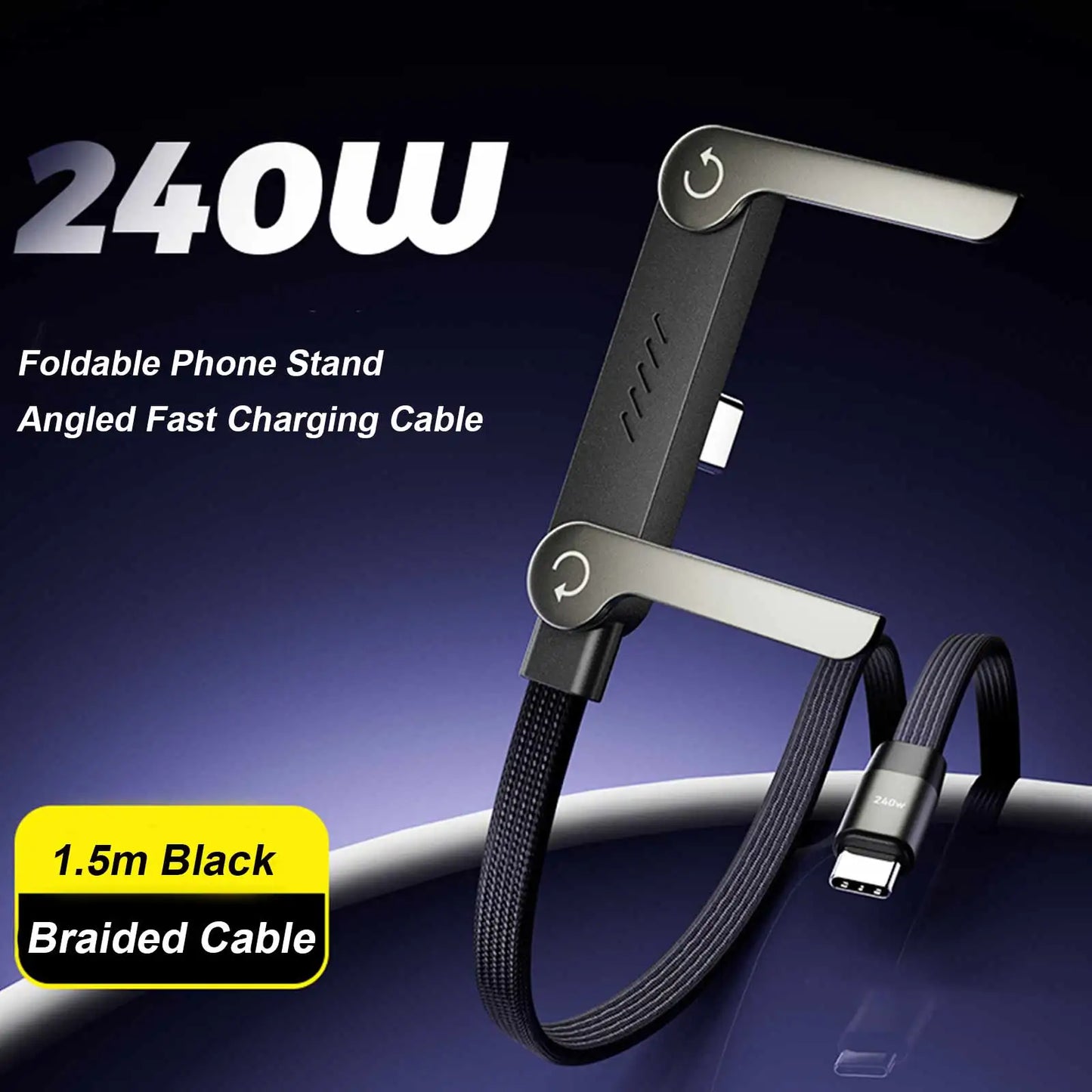 Fast Charge USB-C Braided Cable with Built-in Phone Stand | 240W