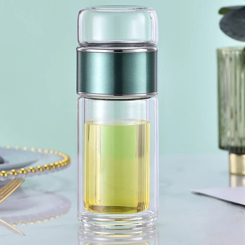 High Borosilicate Glass Tea Water Bottle | Double Layer Infuser