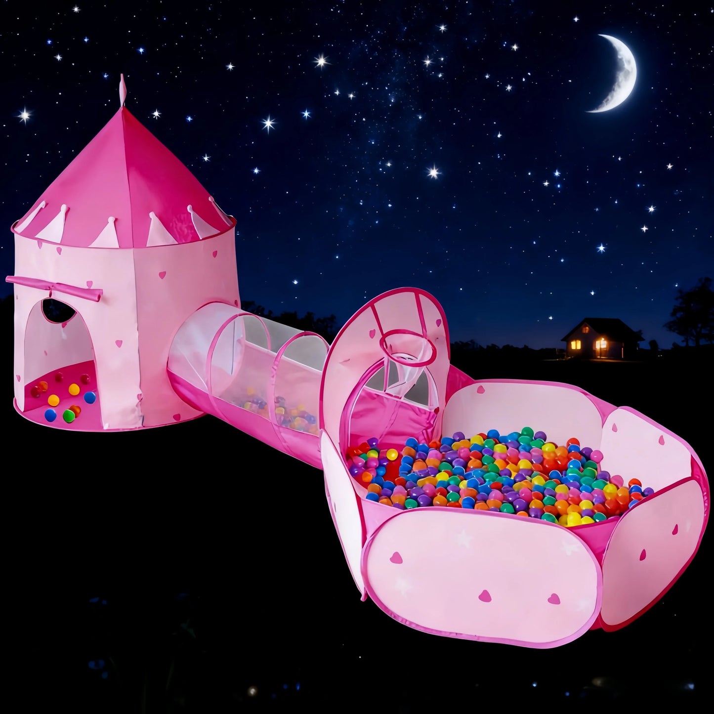 3 in 1 Kids Tent House with Tunnel & Ball Pool | Portable Play Toy
