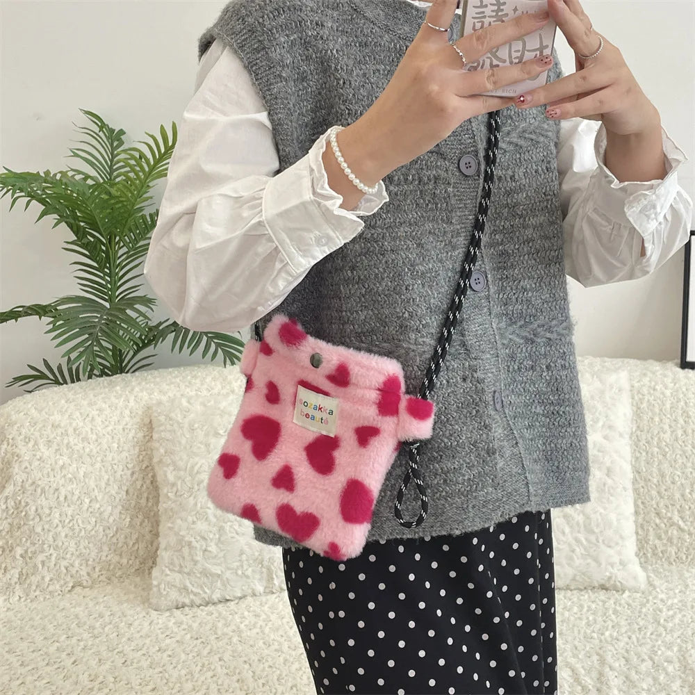 Cute Plush Dot Crossbody Bags for Women | Portable Shoulder Bag