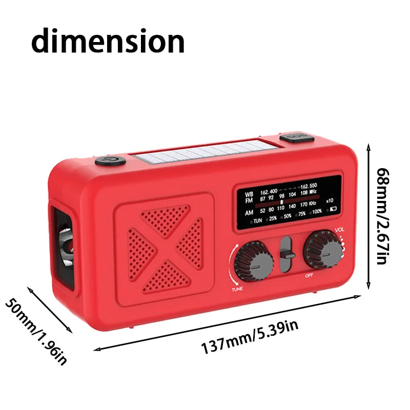Emergency Weather Radio with Solar & Manual Crank Charging