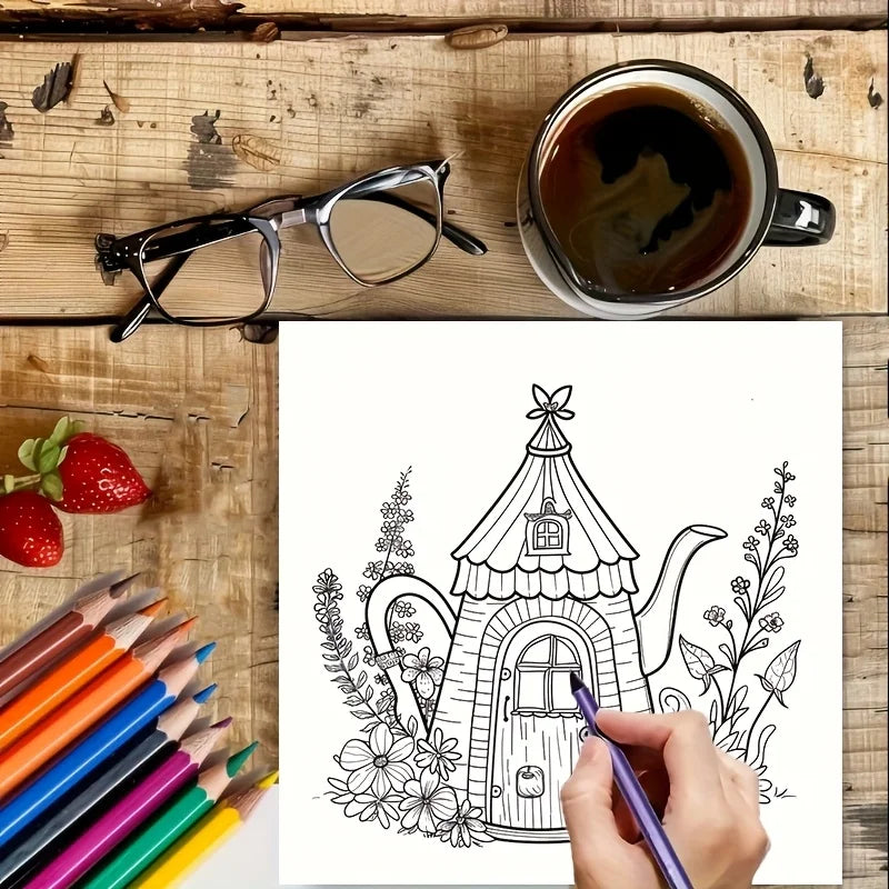 Dreamy Floral Theme Teapot Coloring Book | Adult Stress Relief