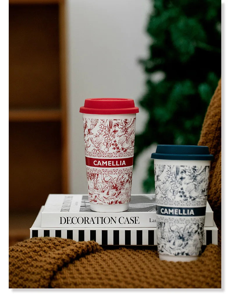 Taza de Café de Cerámica de Gran Capacidad con Tapa de Silicona | Elegante y Práctica
