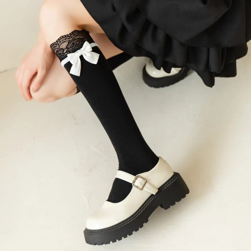 Elegant Japanese Lolita Mid-Tube Socks | Bow & Lace Design