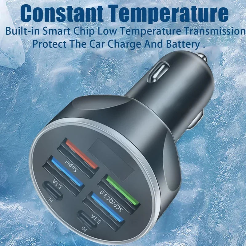 6 in 1 USB C Car Charger Adapter for Fast Charging on the Go