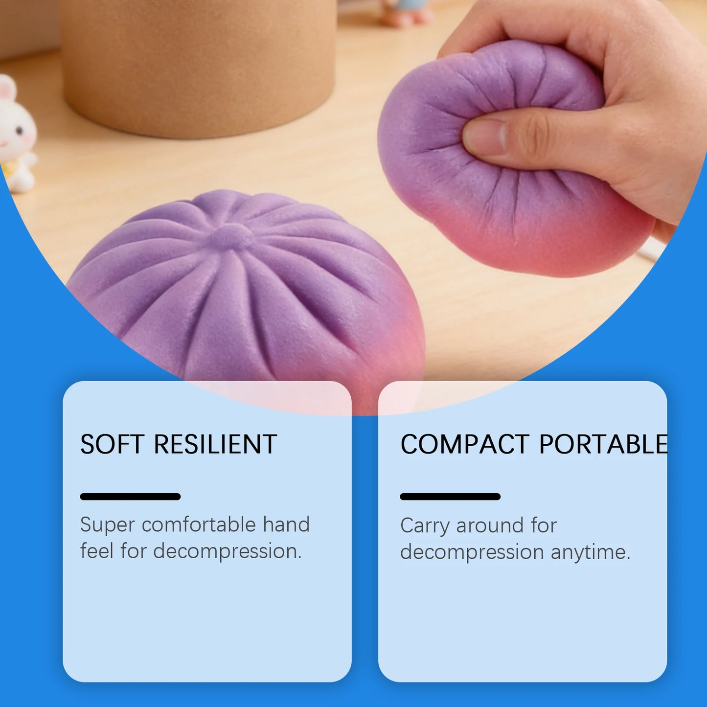 Steamed Bun Stress Ball Colorful Slow-Rise Squeeze Toy Decompression Toy Soft Anti-Stress Ball for Hands Dumpling Stress Ball