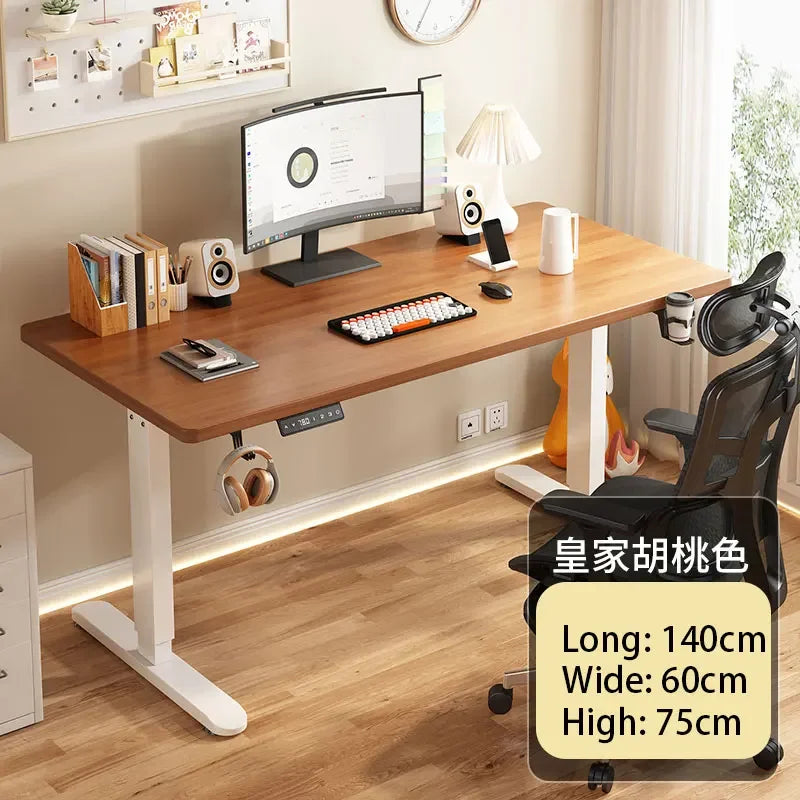 Electric Height Adjustable Solid Wood Computer Desk for Home & Office