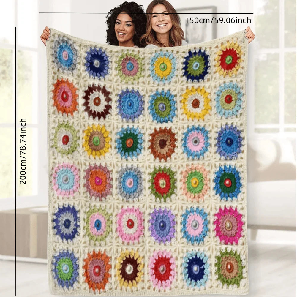 Boho Crochet Flower Blanket | Cozy Home Decor for Every Season