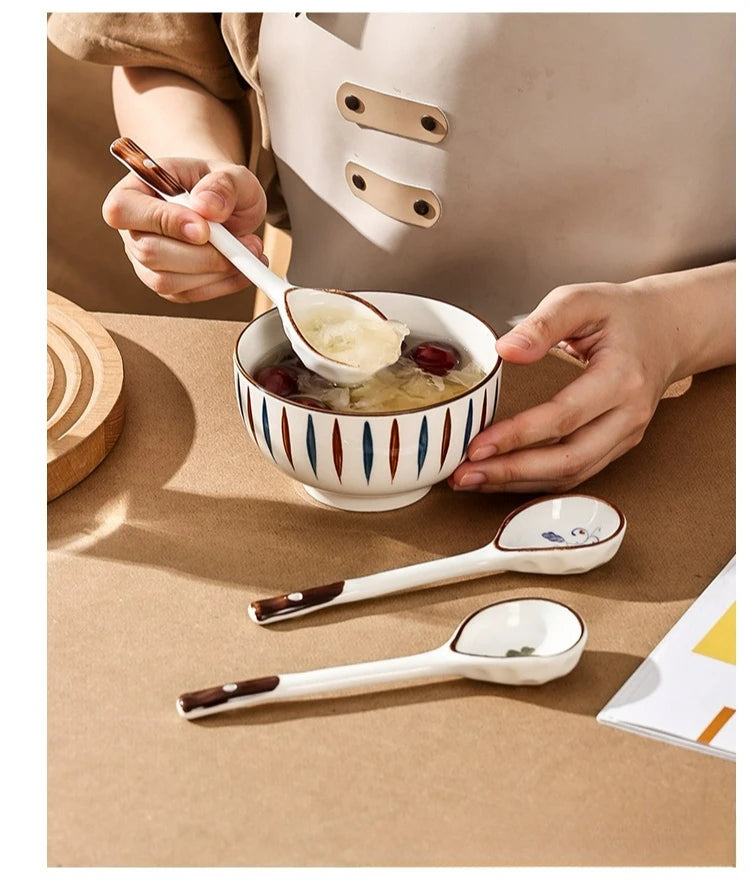 Cuchara de cerámica linda para sopa | Accesorio de cocina estilo japonés Kawaii