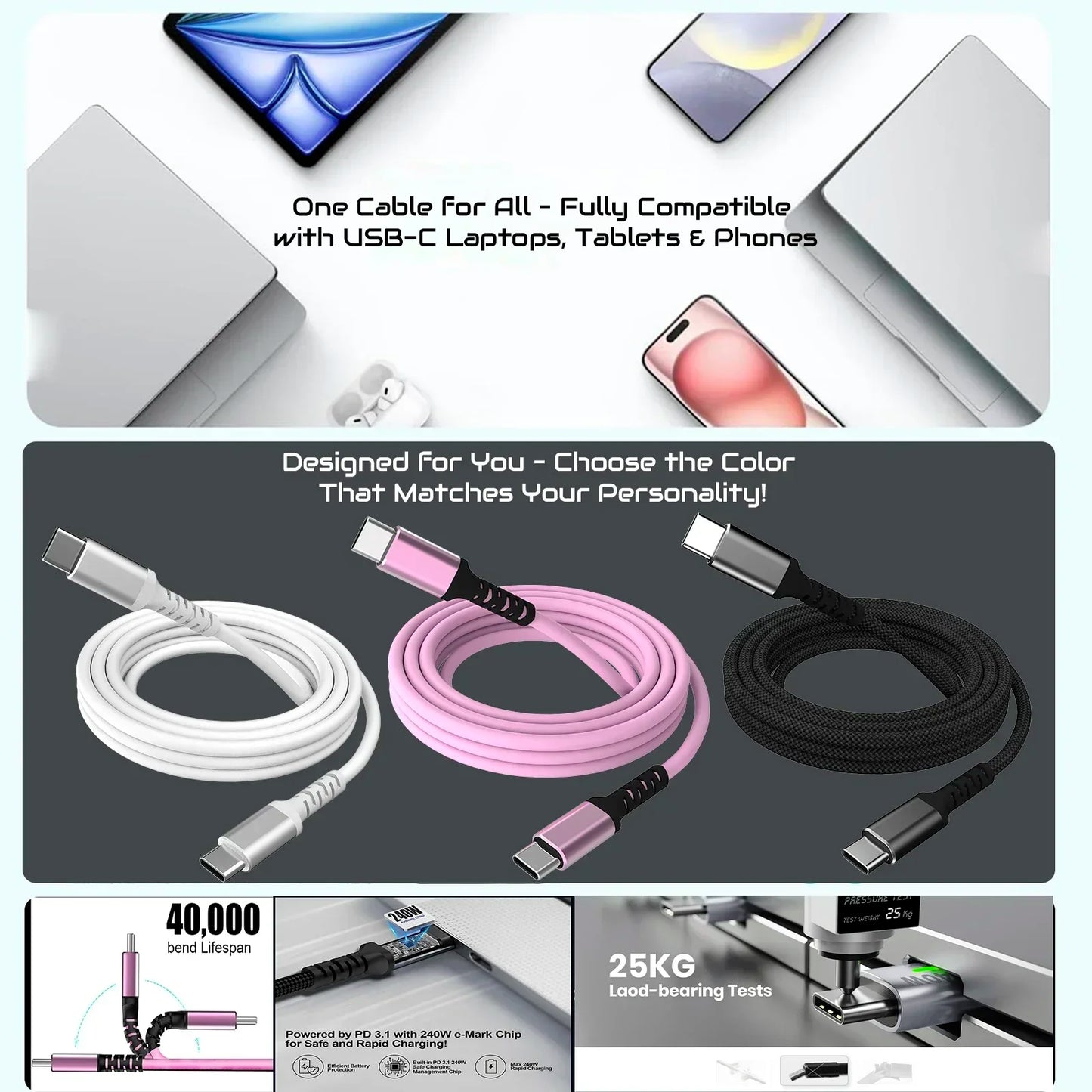 240W USB-C to USB-C Charging Cable | High-Speed Fast Charger