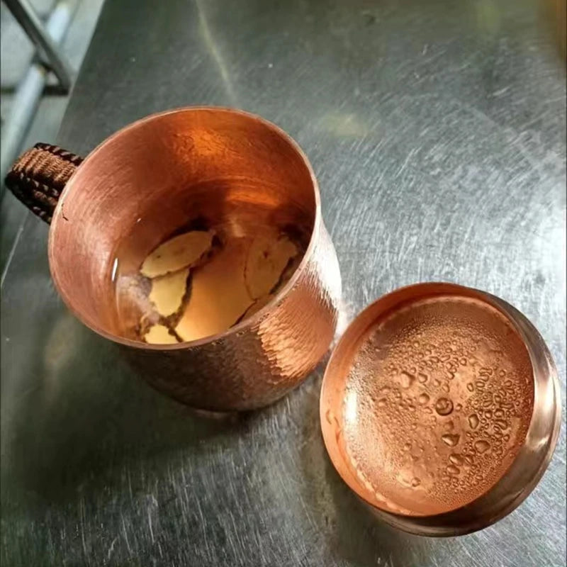 Handcrafted Pure Copper Beer Coffee Cup, Milk Mug, Retro Weave Handle, Thickened 500 ml Water Drinking Cups, Couple Gifts