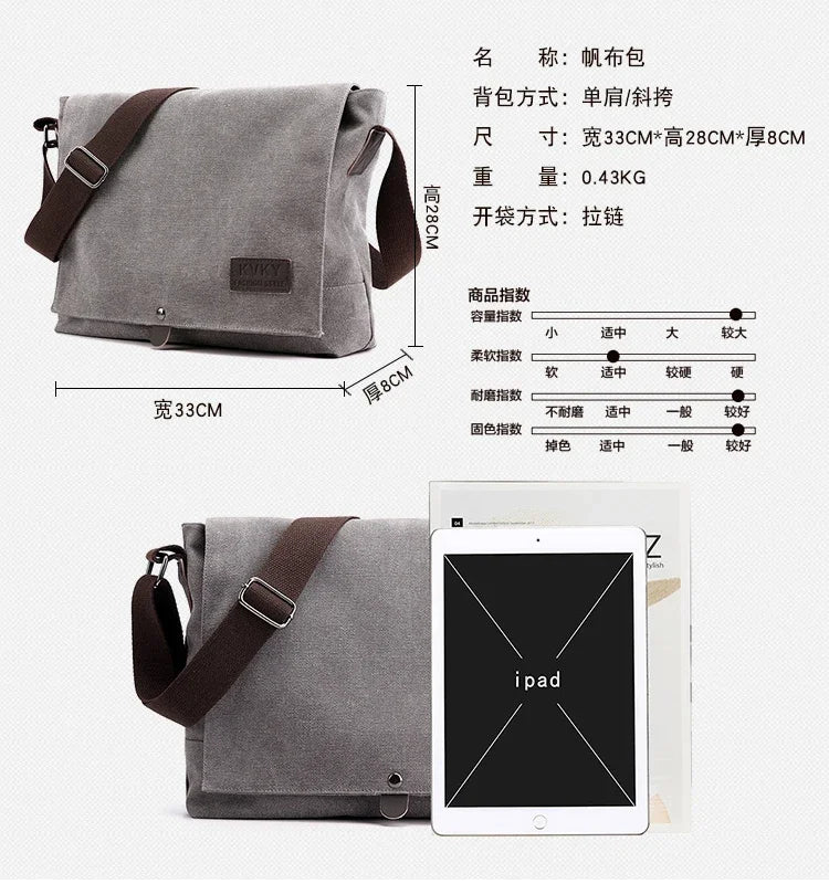 Bolso bandolera de lona de alta calidad para hombre | Elegante bolso satchel