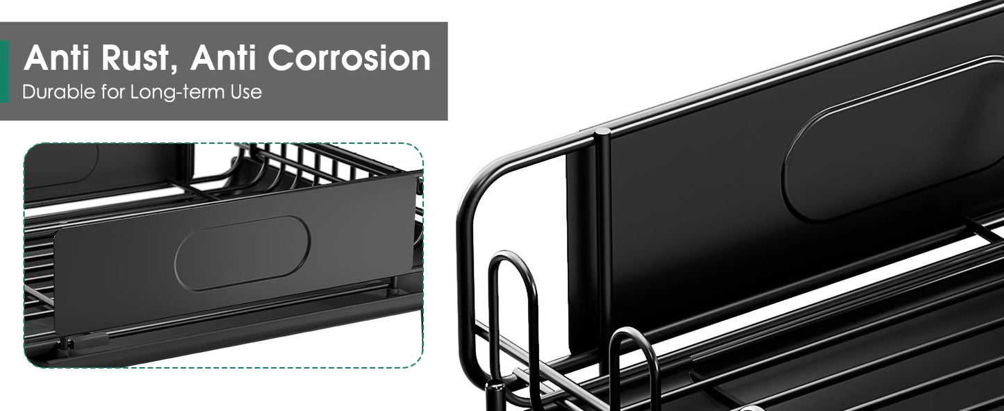 Expandable Dish Rack with Multifunctional Drainboard for Kitchen