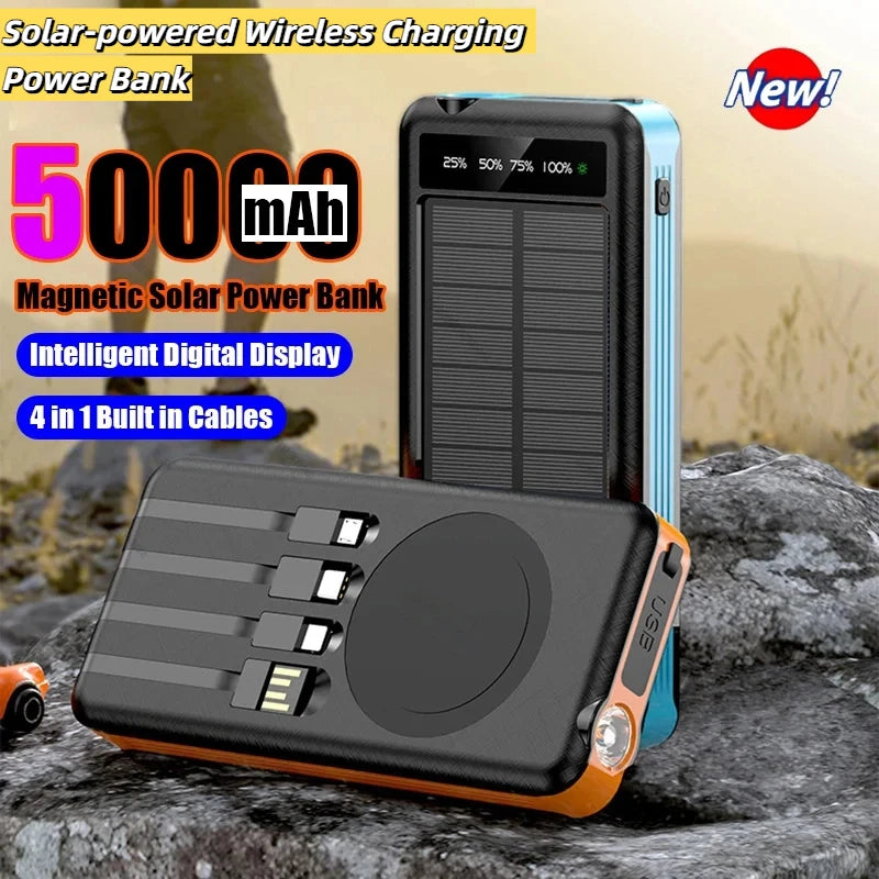 50000mAh Solar Power Bank with Wireless Fast Charging & Dual USB