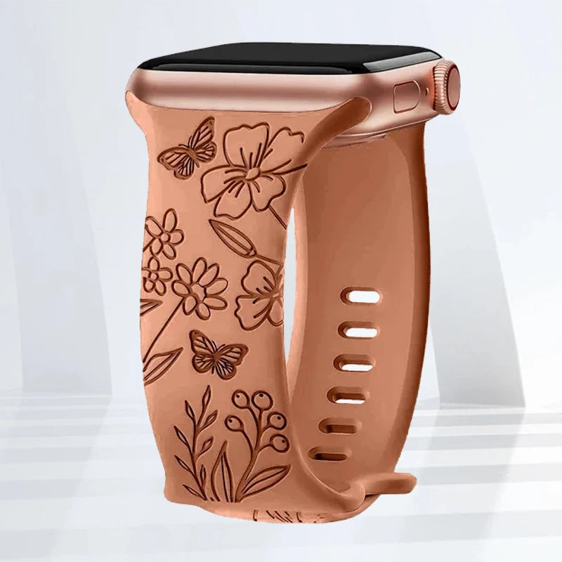 Floral Engraved Silicone Strap | Elegant Replacement Band for Apple Watch