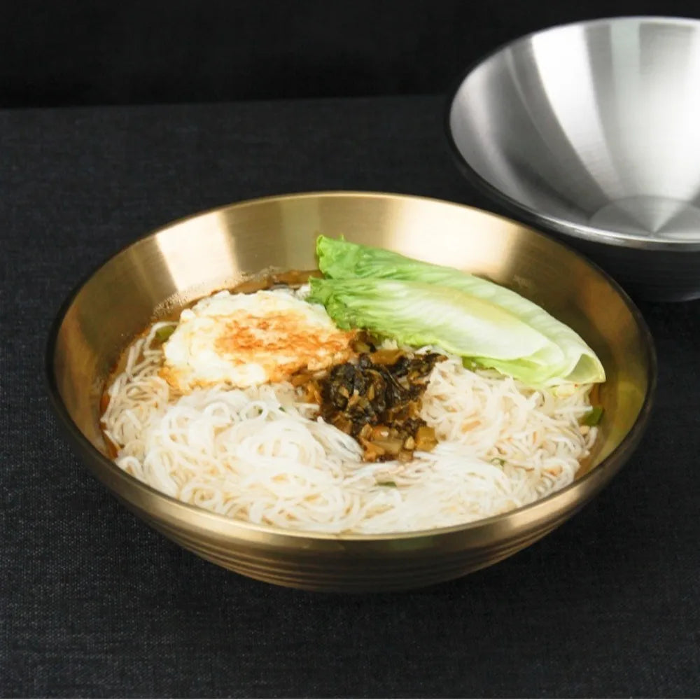 Large Double Layer Stainless Steel Ramen Bowl | Anti-Scald Design