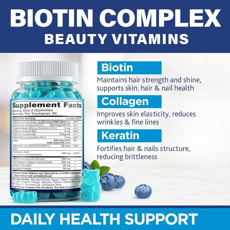 Biotin Gummies for Hair Growth, Skin & Nail Strength | Vitamin B7 Chews