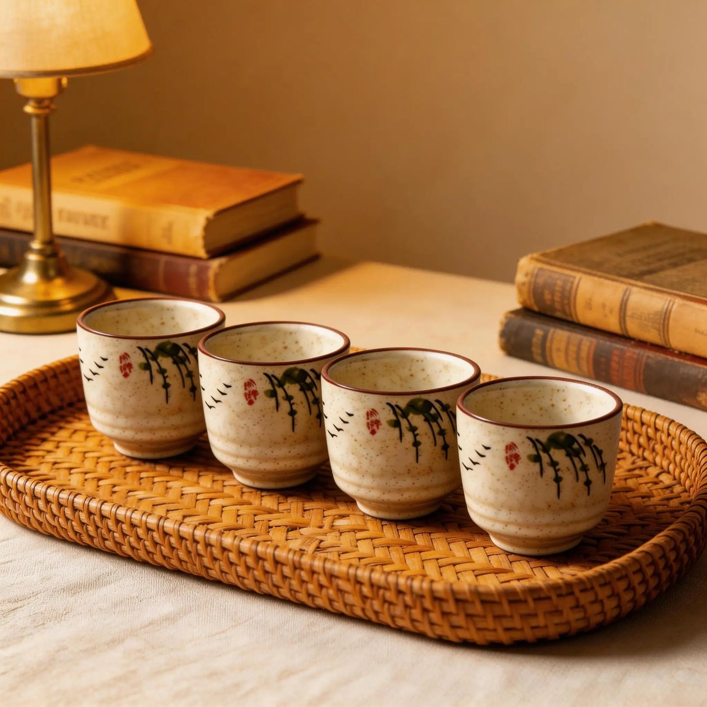 Vintage Japanese-style Ceramic Tea Cups | Stylish 4pc Set
