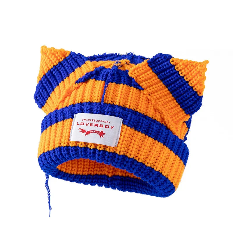 Unisex Cat Ear Beanie | Warm Crochet Knitted Skullies Hat