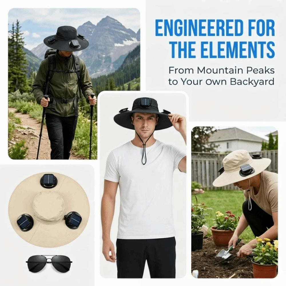 3 Fans Solar Fan Hat | Breathable UV Protection Wide Brim Cap