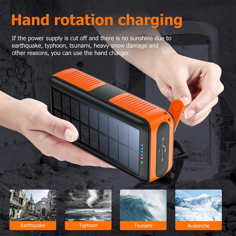 20000mAh Hand Crank Solar Power Bank | Waterproof Portable Charger