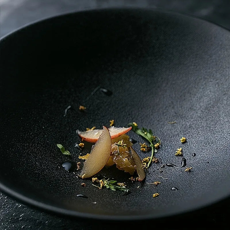 Elegant Black Ceramic Salad and Noodle Bowls | Eco-Friendly Tableware