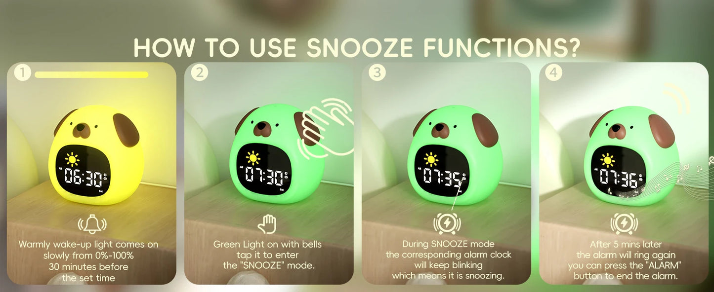 Cute Puppy-Shaped Kids Alarm Clock | Toddler Sleep Training Light