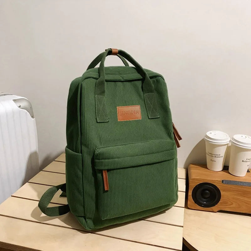 Trendy Multi-Color Corduroy Backpack | Casual Versatile School Bag