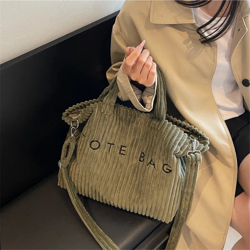 Bolso de mano de terciopelo a rayas de gran capacidad | Bolso tote elegante y versátil