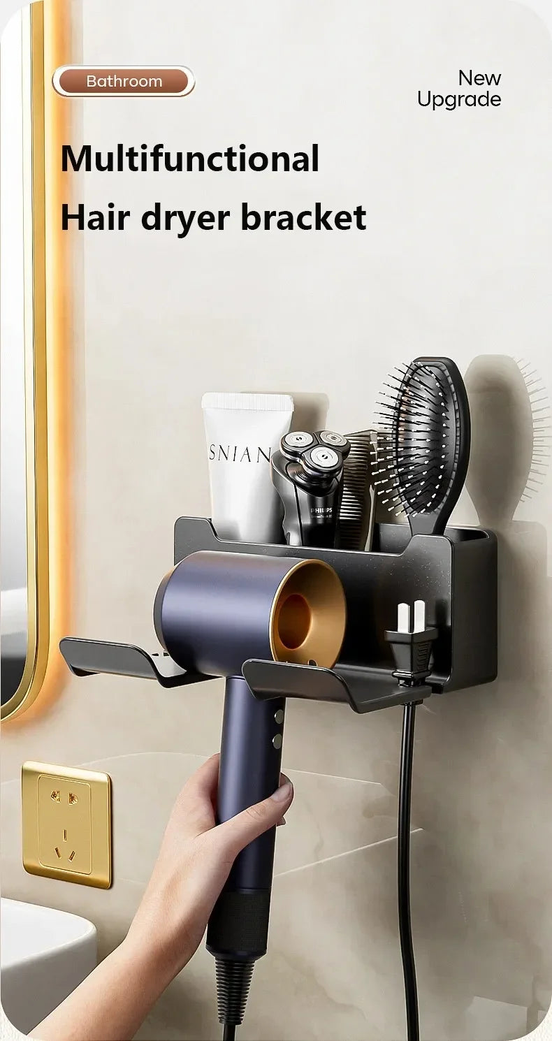 Hair Dryer Holder | Wall-Mounted Organizer for Bathroom Accessories