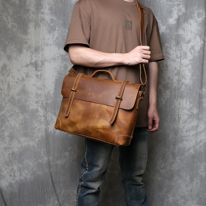 Retro Leather Commuter Handbag | Stylish & Versatile Bag for Men